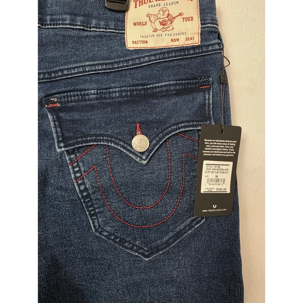 True Religion Ricky SN Flap Straight Style 701180 Dark Shivering Wash Sz 36x32